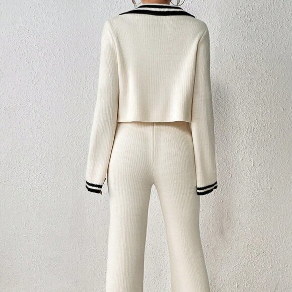 Apricot Preppy Womens Striped Trim Sailor Collar Sweater & Knit Pants - Picture 2 of 5